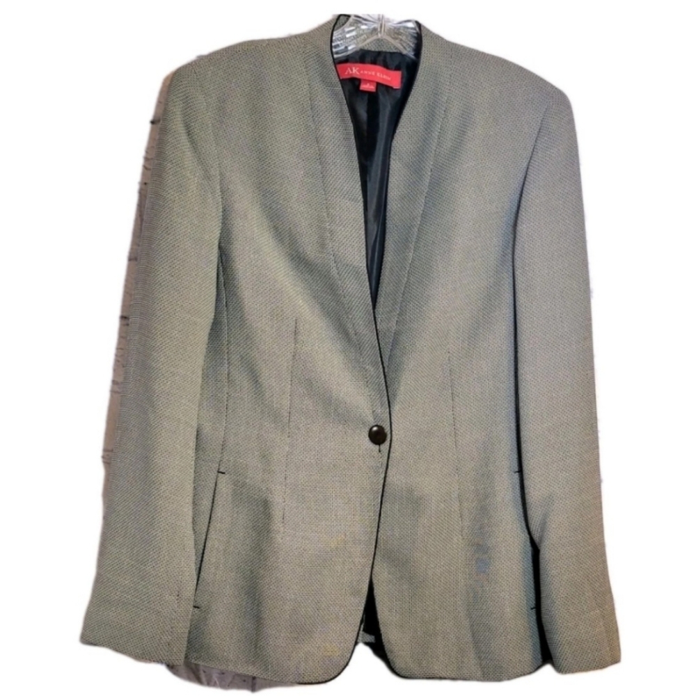 AK Anne Klein Blazer Jacket Houndstooth One Button Gray Size 6 Tailored Corpcore